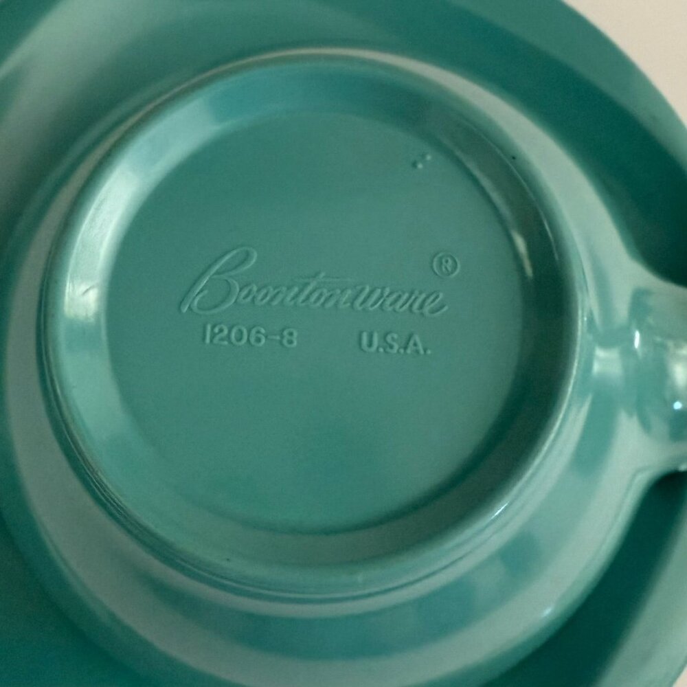 Vintage Boontonware Teal Tea Cup and Saucer Set Mid Century Modern Melamine USA - Picture 13 of 13